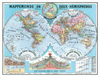 MAPPEMONDE EN DEUX HEMISPHERES par Joseph FOREST  - 130 x 100 cm (reproduction ancienne carte scolaire)