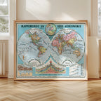 MAPPEMONDE EN DEUX HEMISPHERES par Joseph FOREST  - 130 x 100 cm (reproduction ancienne carte scolaire)