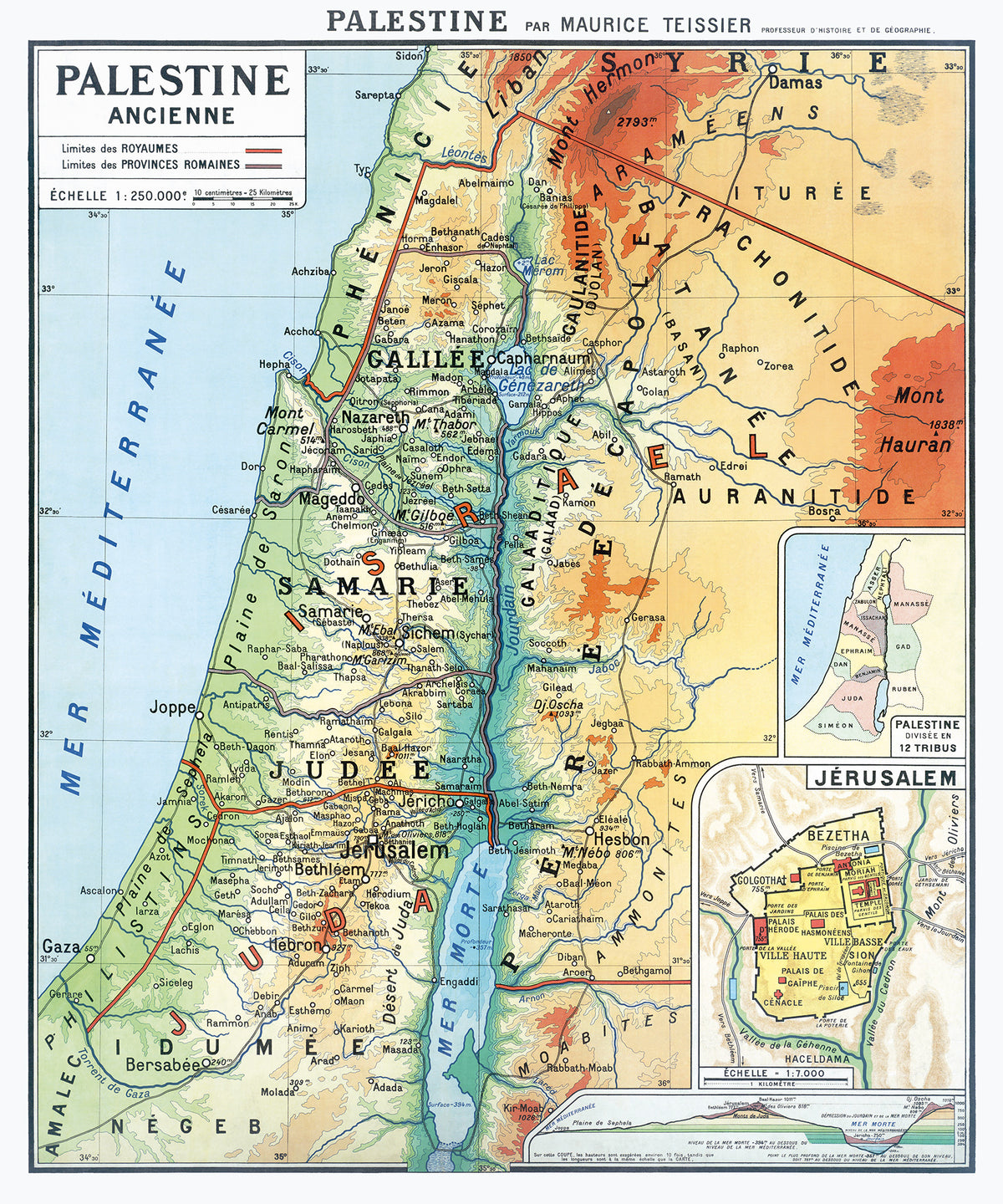 Carte Maurice Teissier - PALESTINE ANCIENNE - 100 x 120 cm (reproduction ancienne carte scolaire)