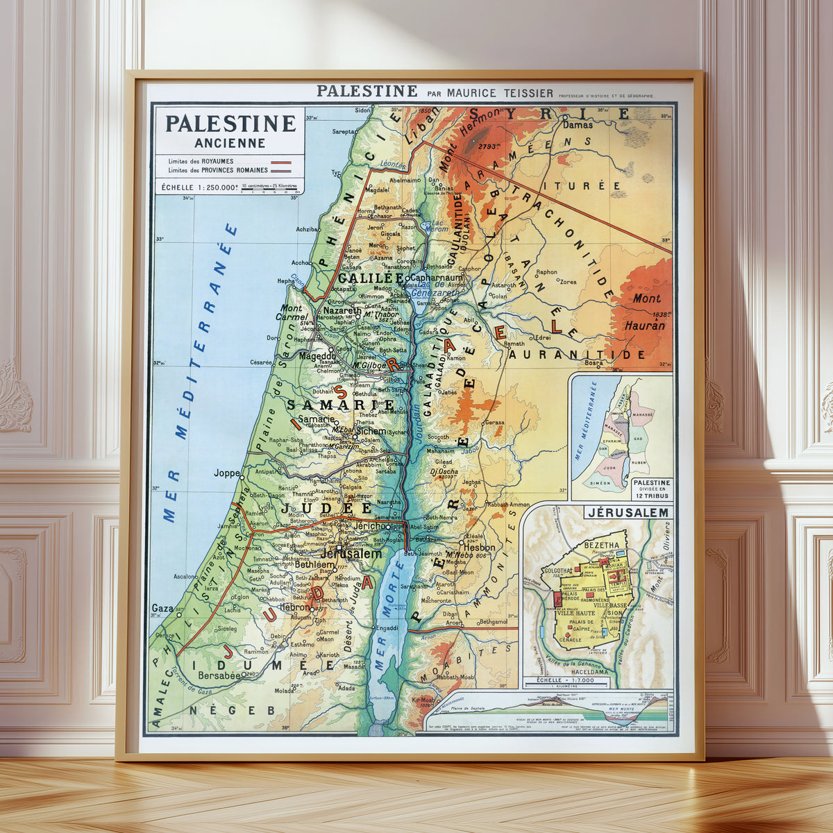 Carte Maurice Teissier - PALESTINE ANCIENNE - 100 x 120 cm (reproduction ancienne carte scolaire)
