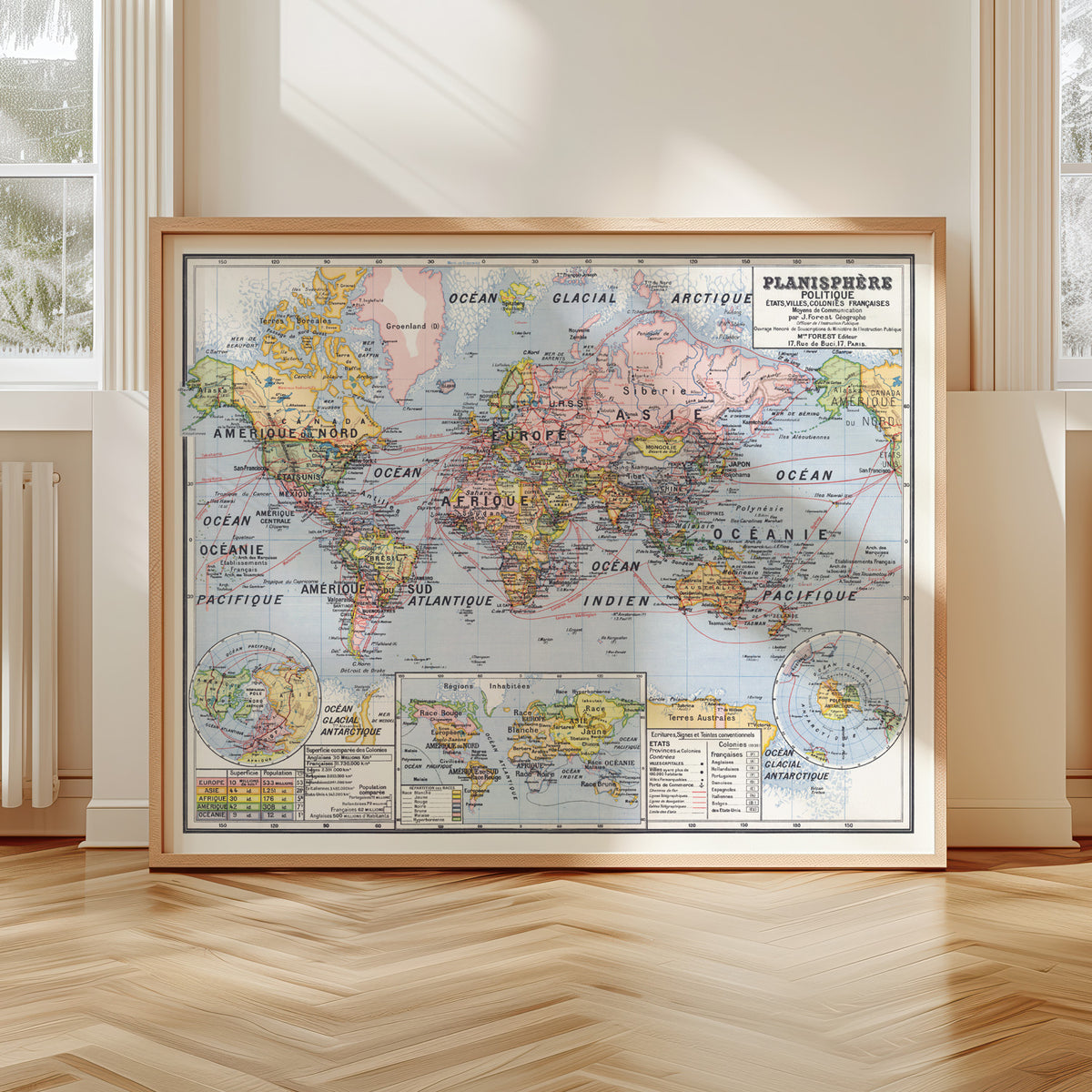 Planisphere Politique Etats Villes et Colonies Francaise - J. Forest