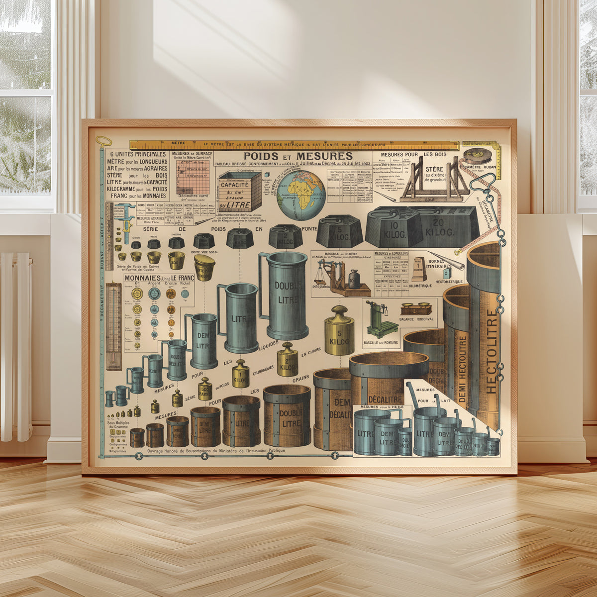 Tableau Mural Informatif - POIDS ET MESURES LOI 1903 - 125 x 98 cm - (reproduction ancien taleau mural)