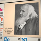 Tableau périodique Mendeleïev 1972 – 120 x 100 cm – version française – zoom sur le portrait de Mendeleïev