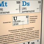 Tableau périodique Mendeleïev 1972 – 120 x 100 cm – version russe – zoom sur le cartouche de l'uranium