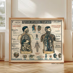 Tableau Mural du Dr. Galtier-Boissiere 7 BIS - LE CORPS HUMAIN - 120 x 100 cm - (reproduction ancien taleau mural) - Cadre parquet