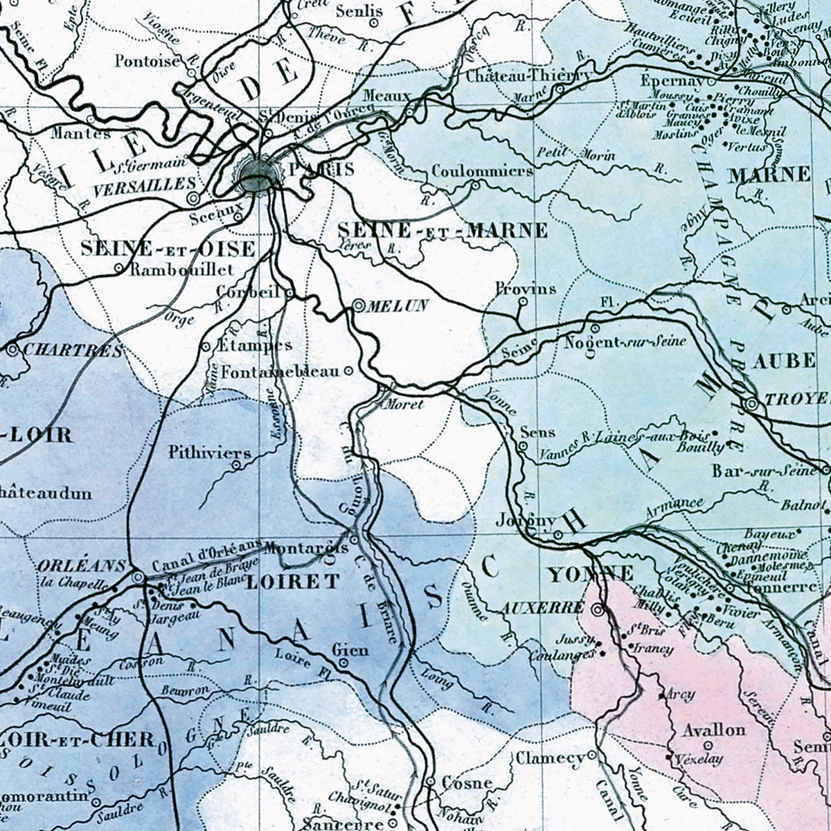 Carte VINICOLE et HYDROGRAPHIQUE de la FRANCE - 120 x 90 cm (reproduction ancienne carte scolaire)