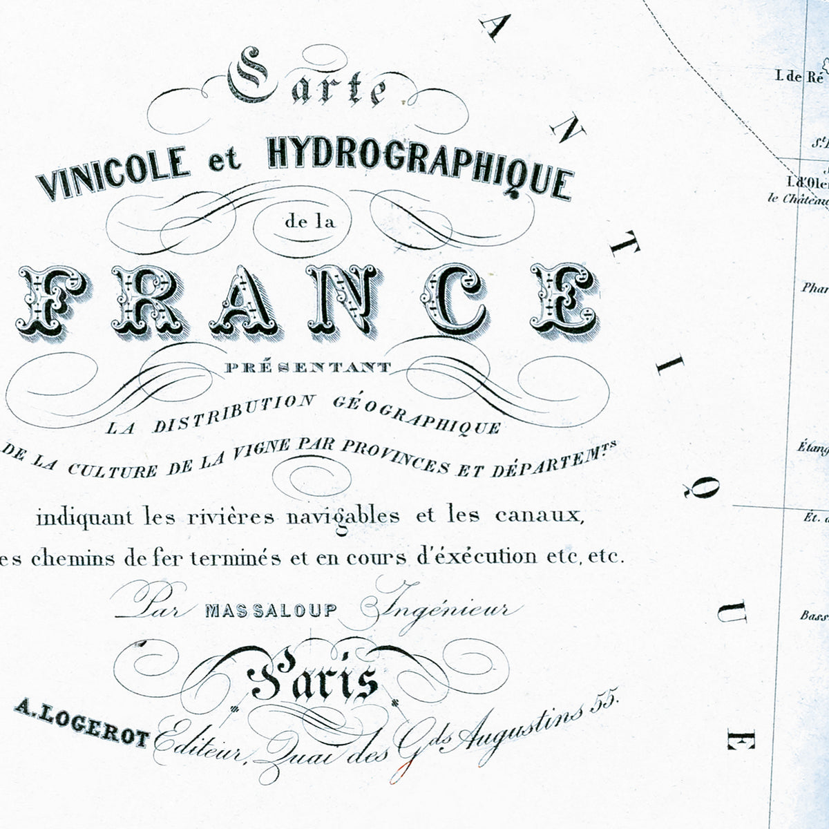 Carte VINICOLE et HYDROGRAPHIQUE de la FRANCE - 120 x 90 cm (reproduction ancienne carte scolaire)