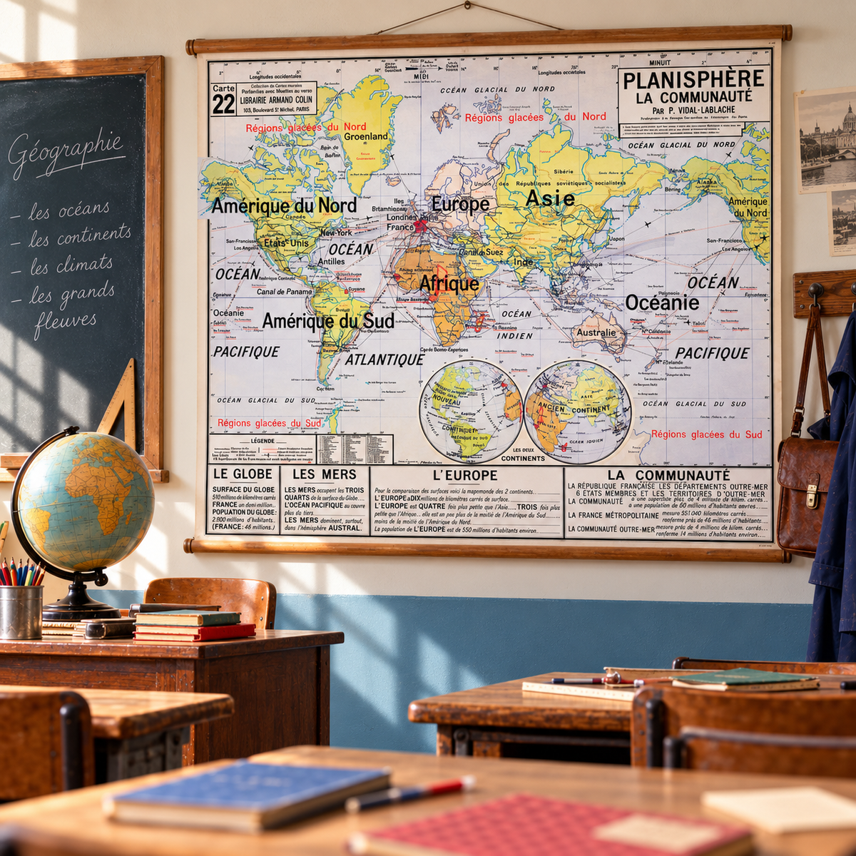 Vidal Lablache 22 - Planisphere - La Communaute - Salle de Classe